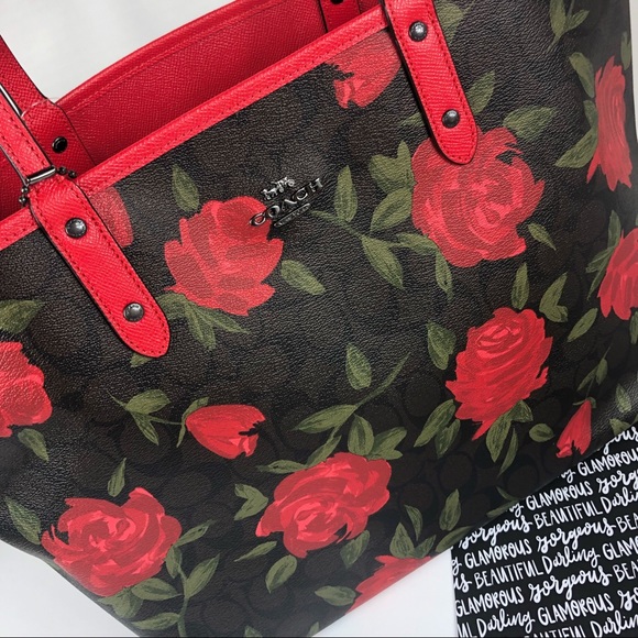 Coach Camo Rose Reversible tote bag set purse city - Picture 8 of 8